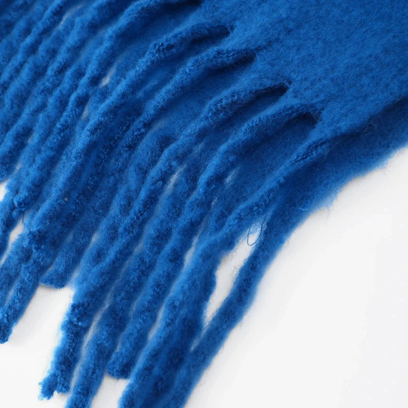 Luxurious Winter Essential: Women's Cashmere Scarf - Thickened Warm Shawl with Classic Tassels, Soft Fluffy Solid Color Shawl