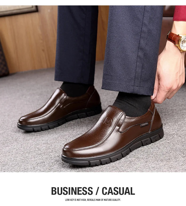 Genuine Leather Handmade Men's Shoes – Casual Loafers, Breathable Slip-On Walking Sneakers for Outdoor Wear