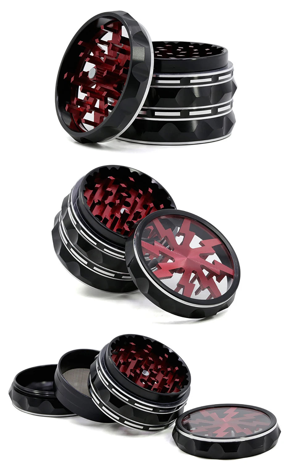 60mm 4-Part Aluminum Herb Grinder – Metal Spice Mill with Transparent Skylight for Tobacco & Smoking Accessories