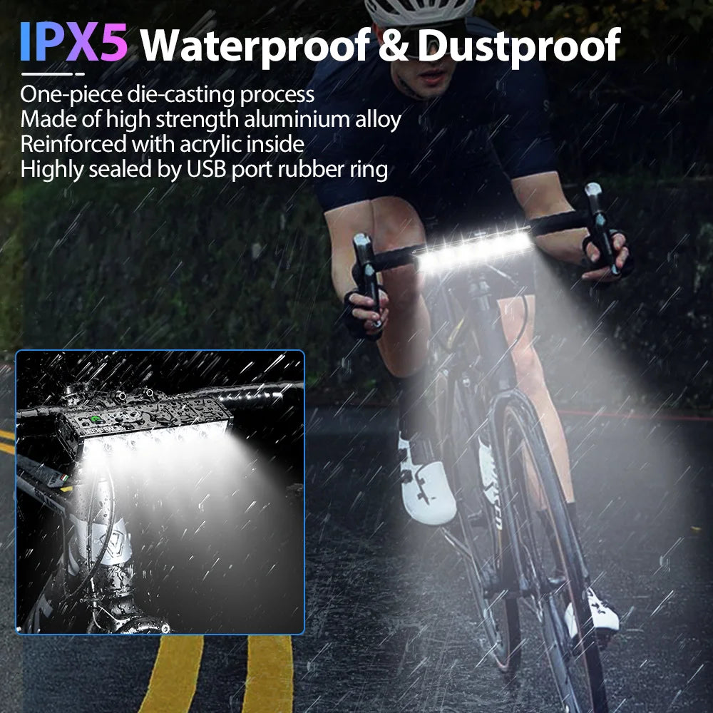 8000 Lumen Bicycle Front Light - 5000mAh Waterproof Bike Light, USB Charging, Suitable for MTB and Road Cycling