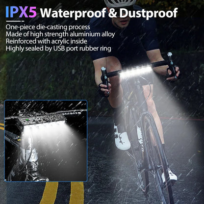 8000 Lumen Bicycle Front Light - 5000mAh Waterproof Bike Light, USB Charging, Suitable for MTB and Road Cycling