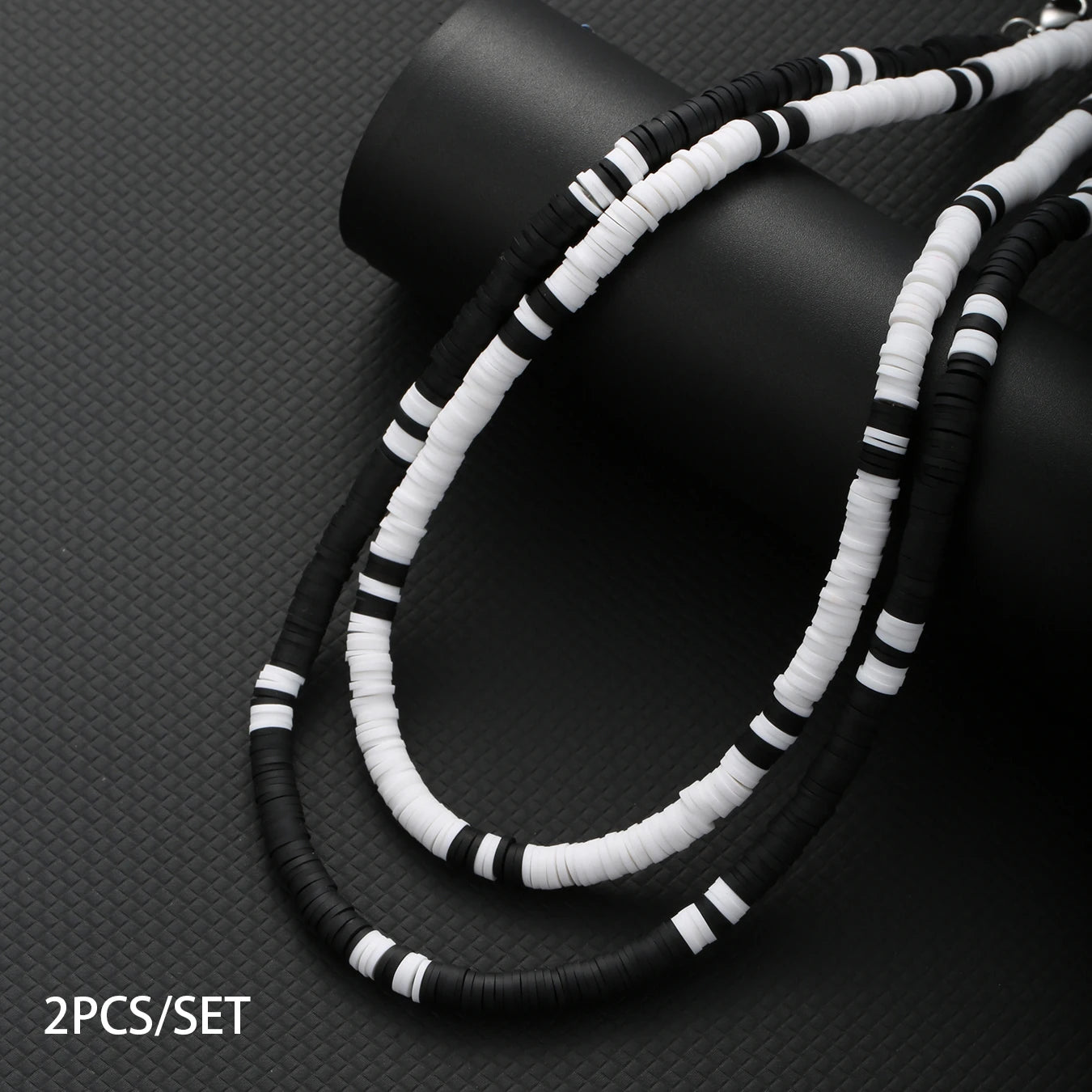 Bohemian White & Black Polymer Beads Necklace – Unisex Collar for Men and Women
