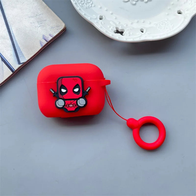 Cartoon Deadpool Silicone Case for AirPods 4 (2024) & AirPods Pro 1/2/3/Pro2 — Protective Earphone Cover with Keychain