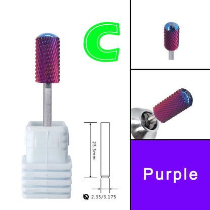 RolinStar 6.6 Purple Tungsten Carbide Nail Drill Bit – Dual-Hand Use, Large Round Top Barrel for Powder Removal