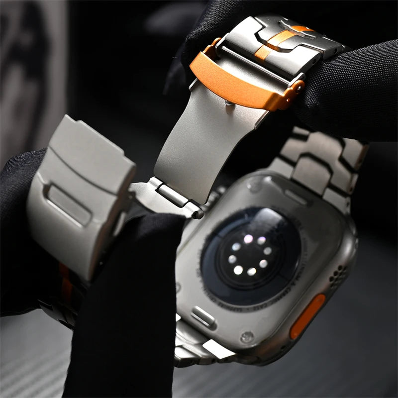 Titanium Color Stainless Steel Band for Apple Watch Ultra 2, iWatch 10/9/8/7/SE – 49mm/46mm/45mm/44mm/42mm Metal Strap