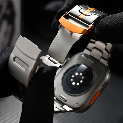 Titanium Color Stainless Steel Band for Apple Watch Ultra 2, iWatch 10/9/8/7/SE – 49mm/46mm/45mm/44mm/42mm Metal Strap