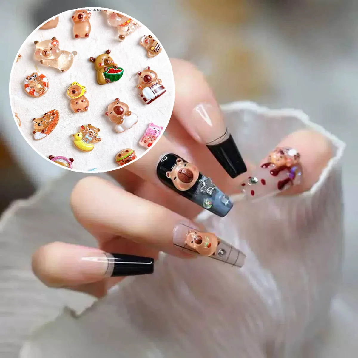 30-Piece Cartoon Guinea Pig Resin Nail Charms - 3D Cute Hamster, Cloud, and Castle Nail Art Decorations for DIY Manicures