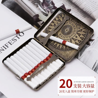 Retro Metal Cigarette Case - 20-Piece Capacity Vintage Bronze Tobacco Storage Holder