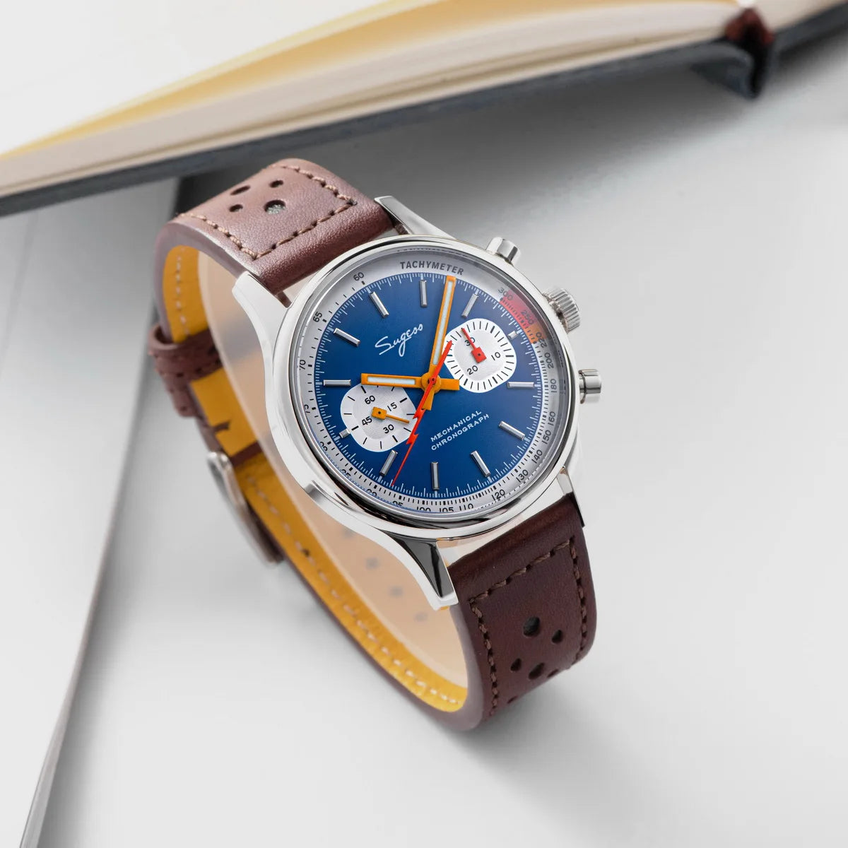 Sugess Pilot Men’s Chronograph Watch — Original ST1901 Mechanical Movement, Sapphire Crystal, Waterproof Racing Strap