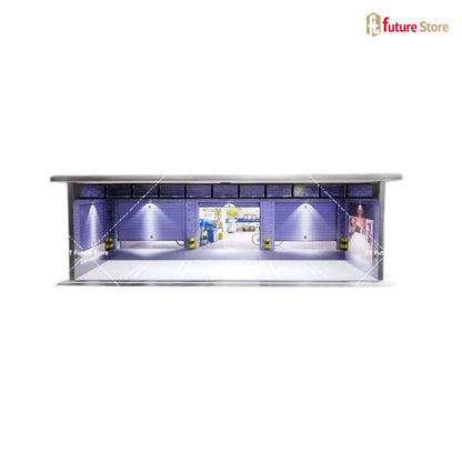 1:64 Scale Garage Scene Model with Lights – Assembled Parking Lot Diorama for Miniature Car Display