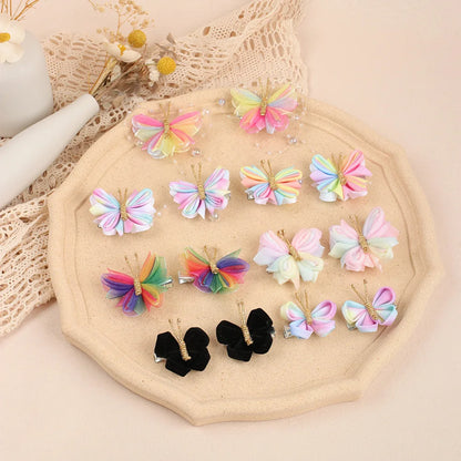 Butterfly Hair Clips with Gold Flocking - 2-Piece Gradient Gauze Hairpins for Girls