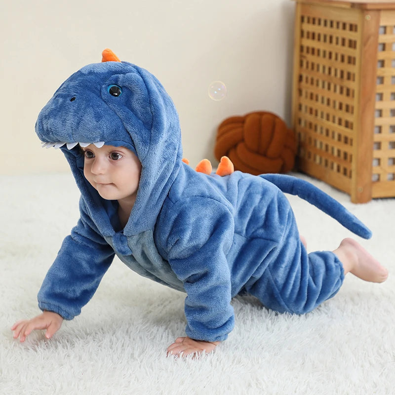 Cartoon Flannel Baby Romper – Unicorn, Rabbit & Dinosaur Pajamas, Cotton Kigurumi Jumpsuit for Boys & Girls