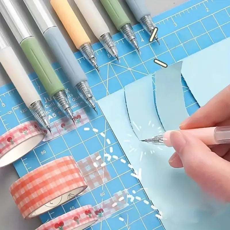 5PCS Press Pen Utility Knife Set - Compact Precision Cutting Tools for Crafts, Scrapbooking, Stickers & DIY Art Supplies