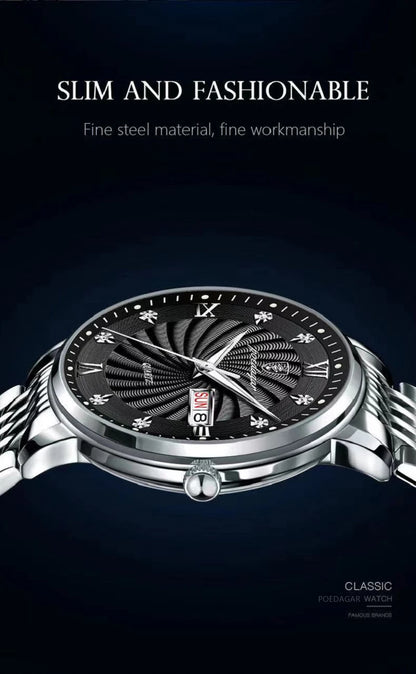 POEDAGAR Luxury Men's Watch — Waterproof Luminous Quartz Wristwatch with Date & Week, Stainless Steel Sports Fashion
