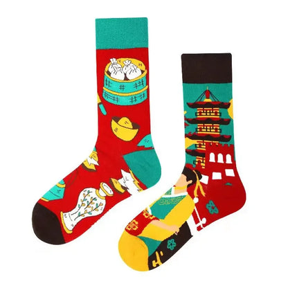 WY_New Asymmetrical Couples Mandarin Ducks Cotton Socks – Fashion Sports Colorful Medium & High Sleeve Unisex Crew Socks, Trendy Couple Gift Socks
