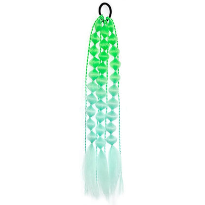 Colorful Bubble Braid Ponytail Extension – Long Lantern Braided Synthetic Hairpiece with Tie