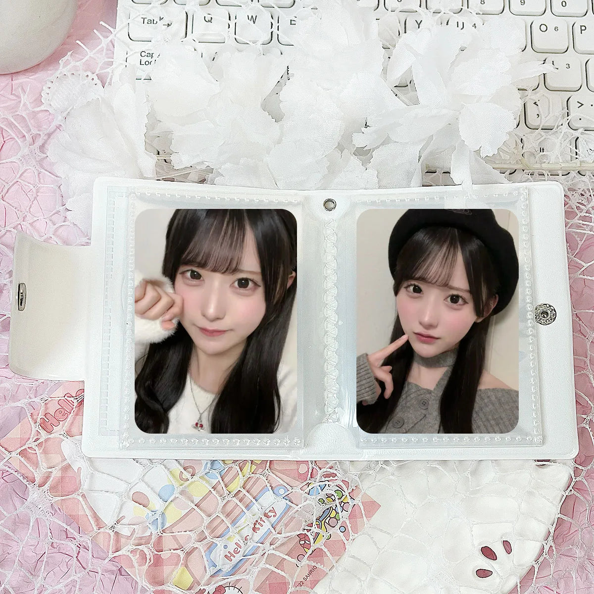 Cute Pink Angel Bunny Photo Card Album - K-Pop 3–3.5 Inch Photocard Storage & Protective Holder