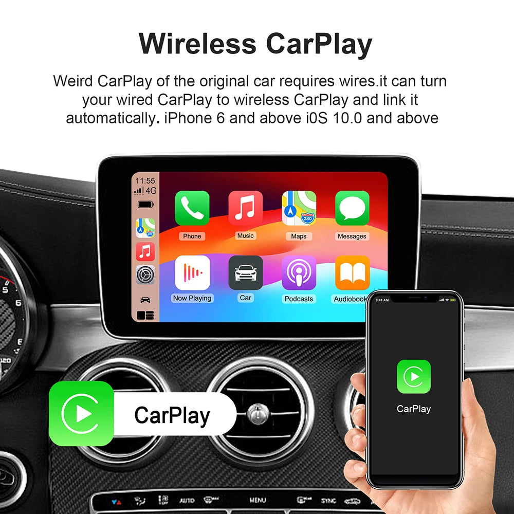 Wireless CarPlay AI Box for Android 13 - Smart TV Box Compatible with Toyota, Mazda, Hyundai, GMC, Ford, VW, Kia - Supports YouTube, Netflix