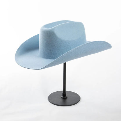 100% Wool Western Cowboy Hat – Casual Felt Cowgirl Hat for Men & Women, Autumn & Winter Outdoor Sunshade Fedoras Top Hat