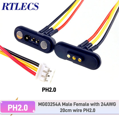 Magnetic Pogo Pin Connector - 2A Waterproof Spring-Loaded 2.54mm Male Female DC Power Socket, 2/3/4/5/6 Position Contact Strip