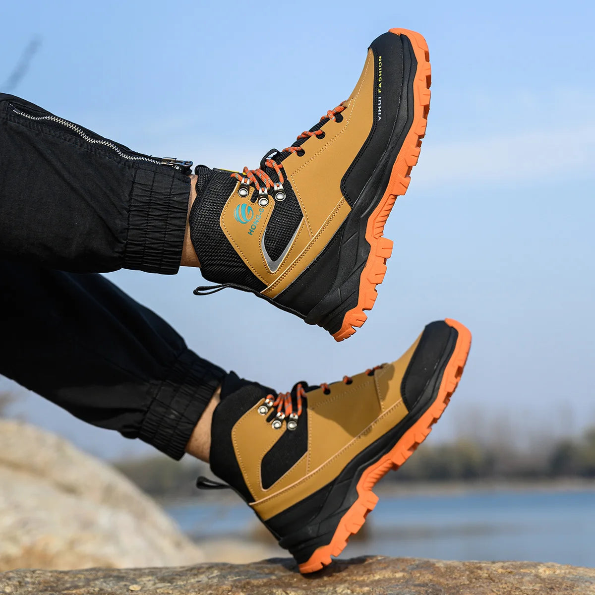 Rotary Buckle Men’s Work Boots – Steel Toe Safety Shoes, Anti-Smash & Puncture-Proof, Sizes 38-47