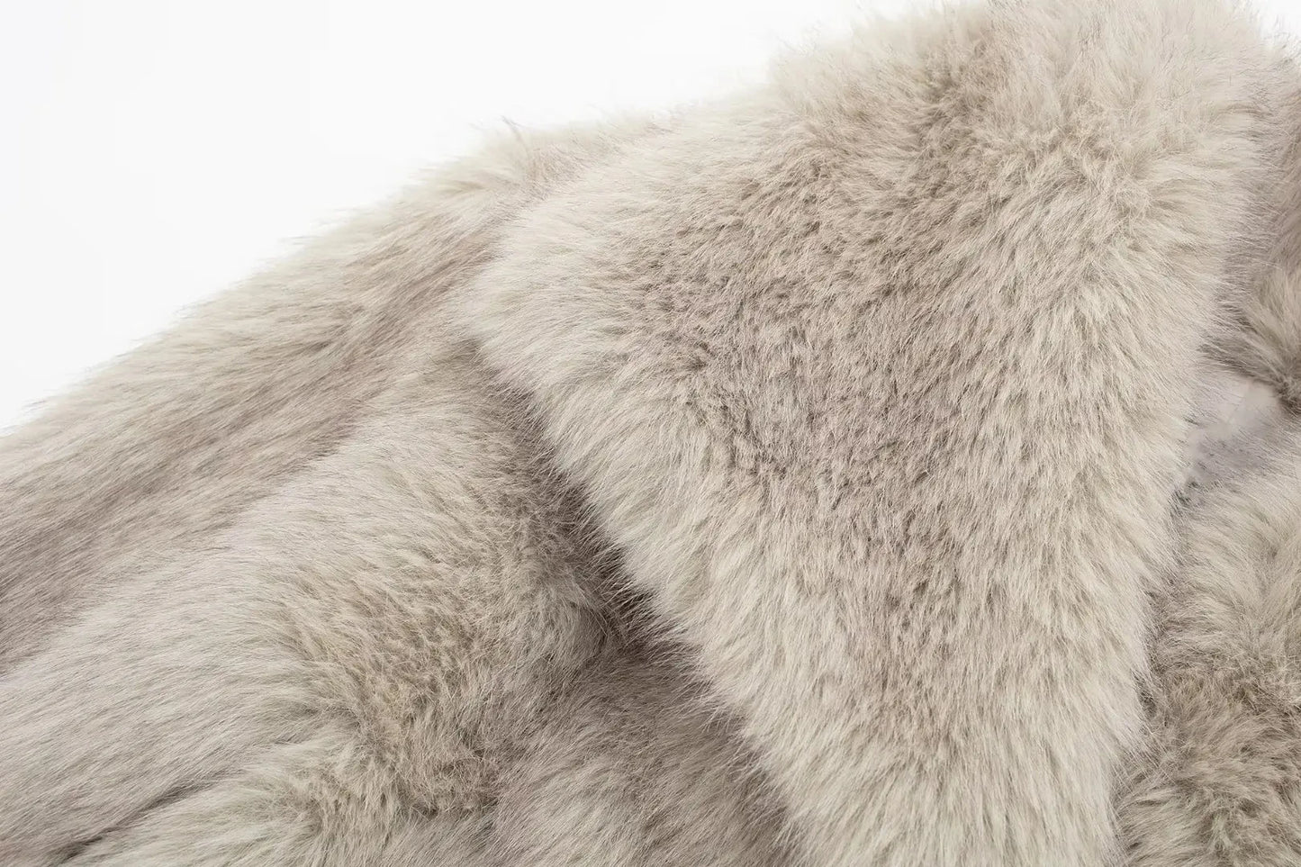 TRAF 2024 Women's Cropped Faux Fur Jacket – Chic Lapel Collar, Long Sleeve, Front Snap-Button Thick Coat