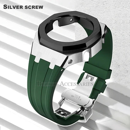 GEN4 Casioak GA2100 Mod Kit – Stainless Steel Case, Bezel, and Rubber Strap Replacement for G-SHOCK GA2100/GA2110