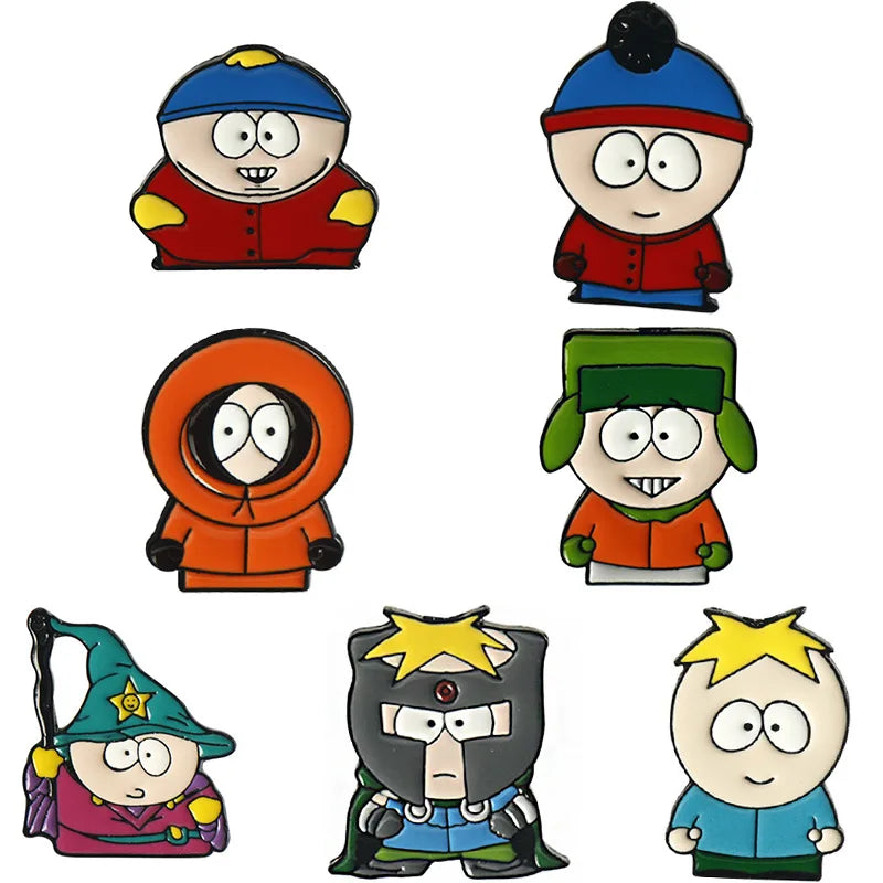 7-Piece Cartoon TV and Movie Character Enamel Pin Set - Metal Lapel Brooches for Backpacks, Hats, Cosplay and Gifts