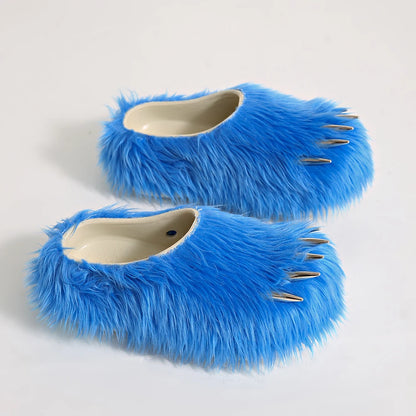 Bear Claw Plush Mules - Customizable Soft Summer Slides with Logo for Comfortable Casual Wear