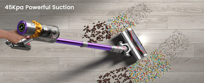 550W Cordless Vacuum Cleaner - 45KPa Suction, 65 Min Runtime, Low Noise, LED Screen, Wall Mount Charging for Home