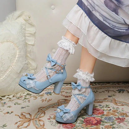 Women’s Cross Strap Mary Jane High Heels – Party, Wedding, Cosplay Lolita Pumps in White, Pink, Black, Strawberry Bow 2025