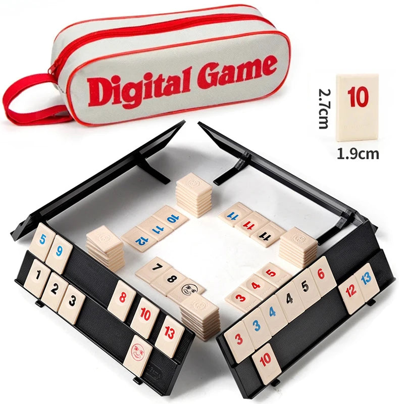 Rummy Cube Game Set – 106 Tiles, 4 Player Racks, and Portable Case for Family Game Nights and Travel