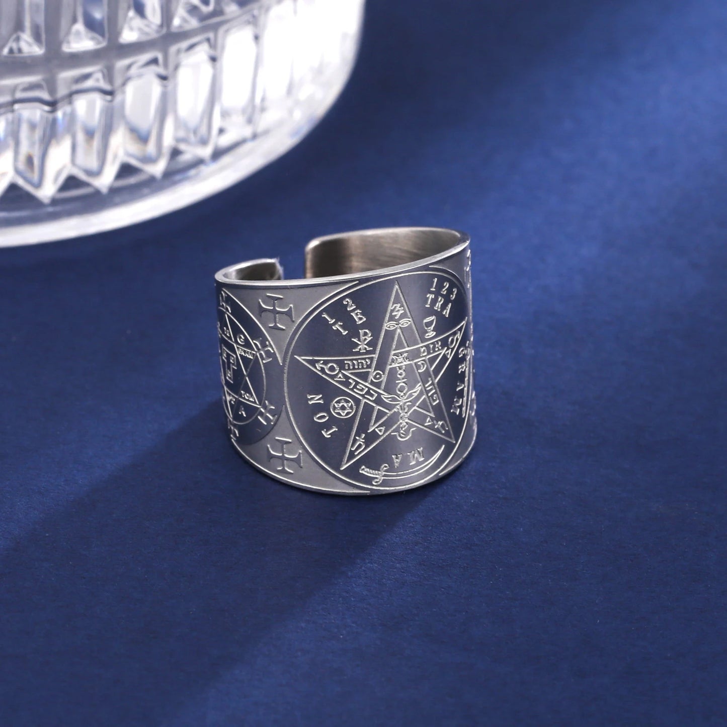 Witchcraft Pentagram Tetragrammaton Ring - Stainless Steel Pentacle Protection Amulet Ring for Men