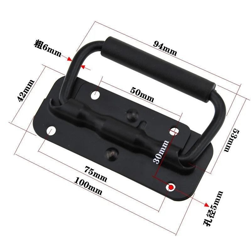 Iron Spring Handle | Black Folding Handle for Luggage, Tool Boxes, Industrial Equipment, and Cabinets