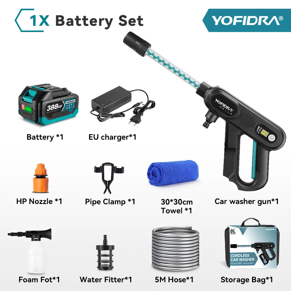 YOFIDRA 220Bar Brushless High Pressure Car Washer – 3 Gear Electric Spray Gun for Makita 18V Battery, Garden & Vehicle Cleaning