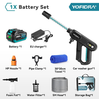 YOFIDRA 220Bar Brushless High Pressure Car Washer – 3 Gear Electric Spray Gun for Makita 18V Battery, Garden & Vehicle Cleaning