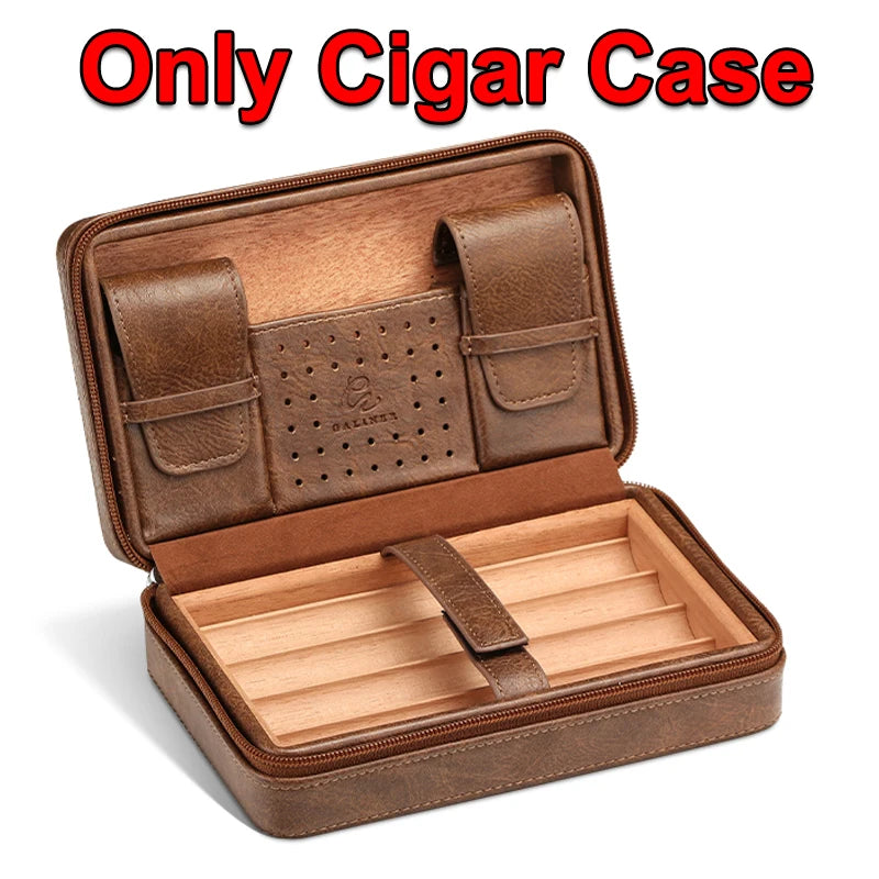 GALINER Cigar Humidor Box – Travel Leather Case with Cedar Wood Lining, Includes or Excludes Lighter, Cigar Cutter & Humidity Control Pack