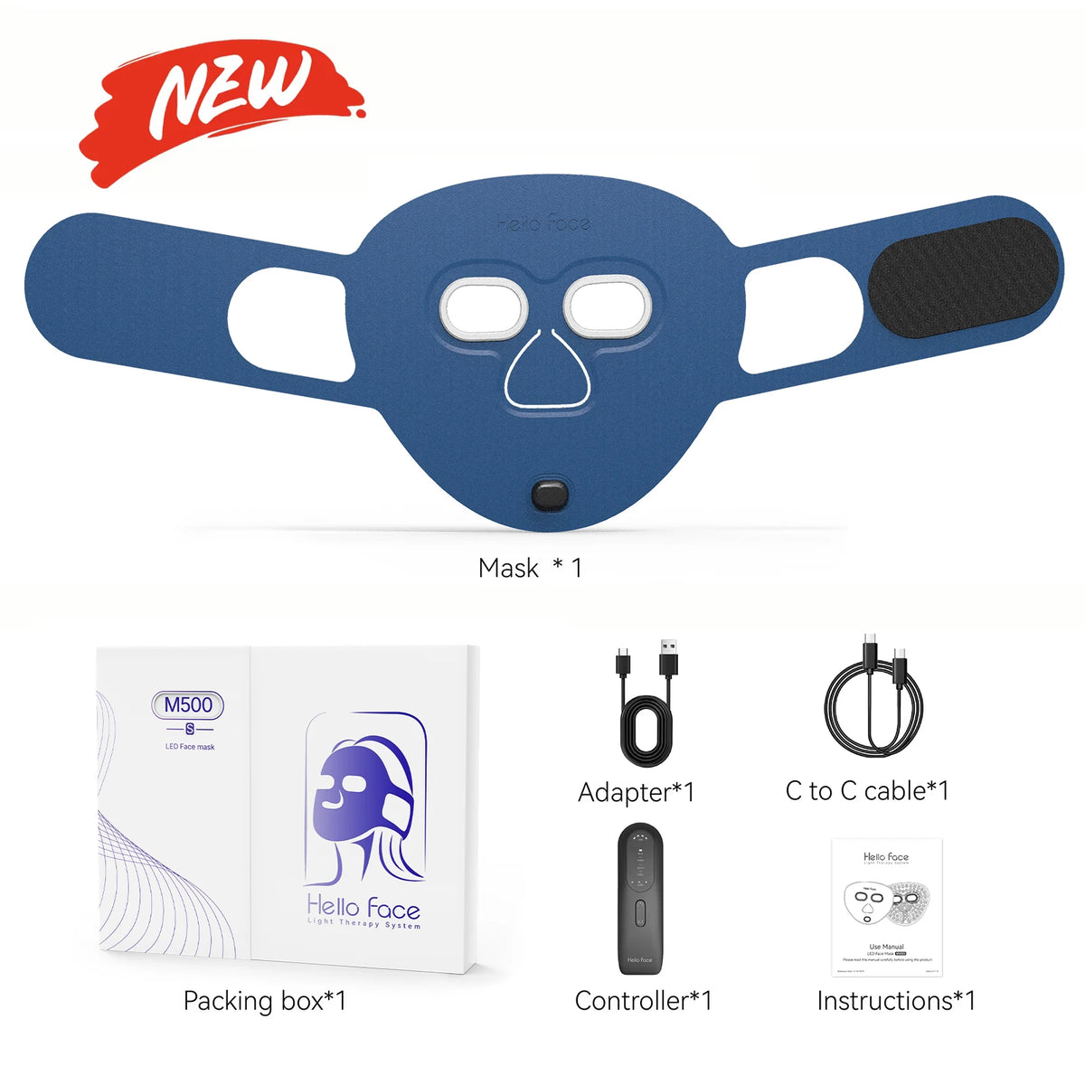 Hello Face Red & Near-Infrared Light Mask - Wireless Ultra-Light Facial Mask for Professional-Style Skincare