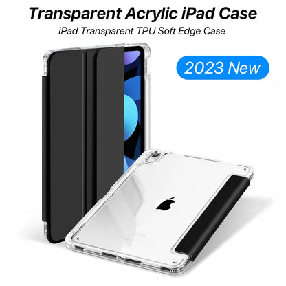 Transparent iPad Case - Protective Cover with Pencil Holder for iPad 7th–9th Gen, 10.2-Inch, Air 4/5, 10.9-Inch & Pro 12.9-Inch