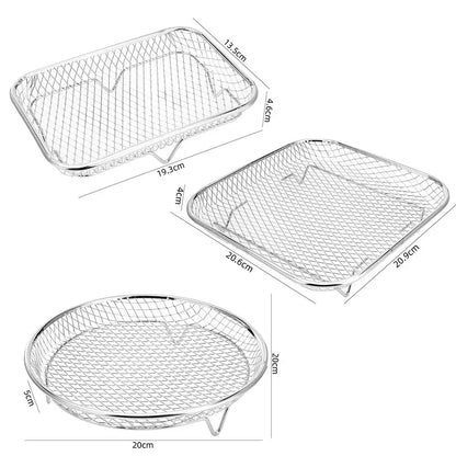 Stackable Air Fryer Rack - Stainless Steel Grill Basket & Non-Stick Cooking Tray for Kitchen Use