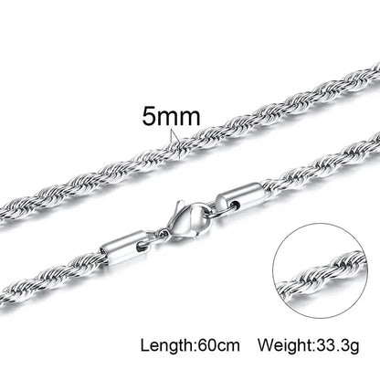 304 Stainless Steel Twist Rope Chain Necklace – PVD Gold Plated, 2-5mm Width for Men & Women, Fashion Accessories