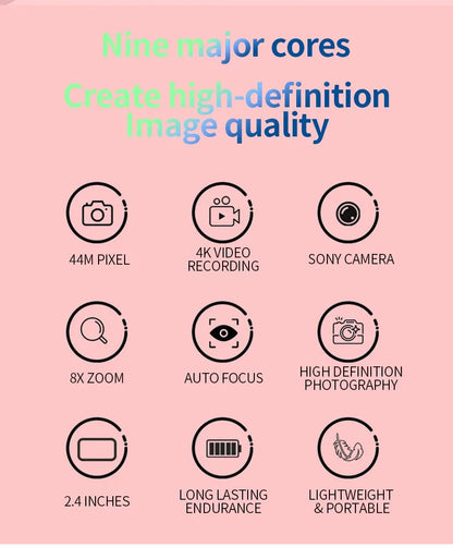 4K Digital Camera 44MP – HD Travel & Selfie Camera for Students, Entry-Level Compact Photography Camera