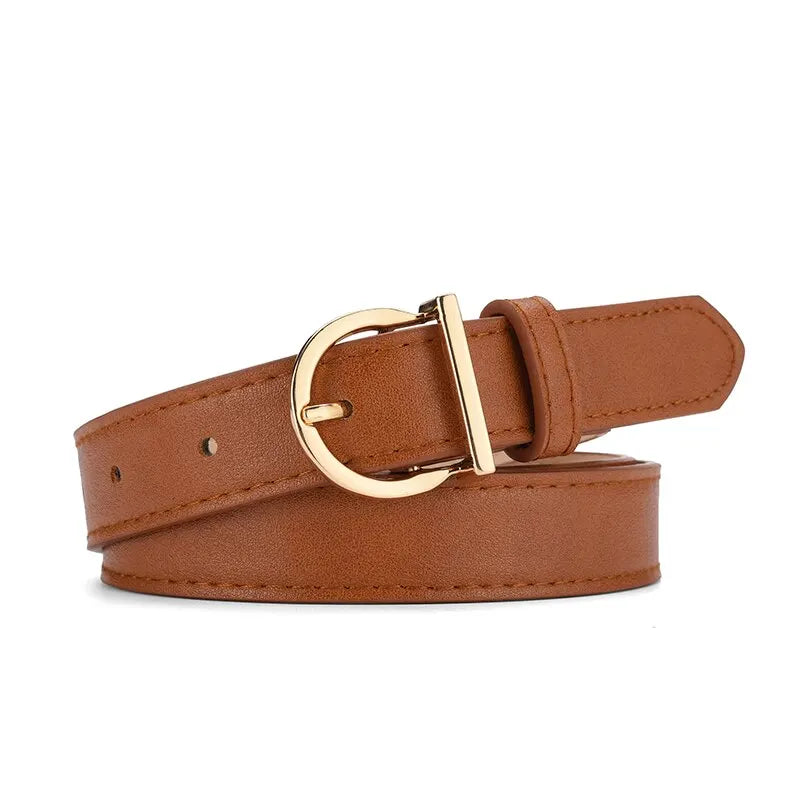 Women's Fashion Pin Buckle Thin Belt – Genuine Soft PU Leather Belt for Cargo Pants & Jeans, Windproof Design