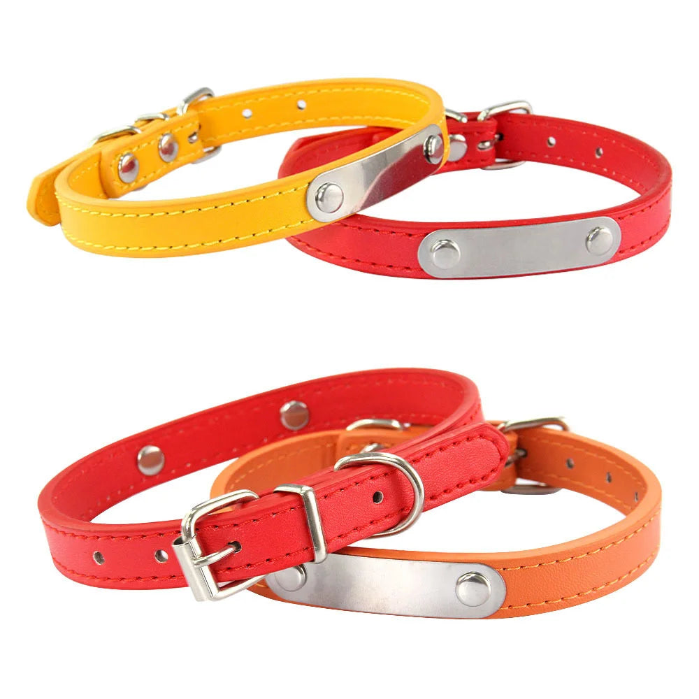 Personalized Dog Collar with Name ID – Carved Anti-Lost Solid PU Leather – Pink for Small, Medium, Large Dogs & Cats