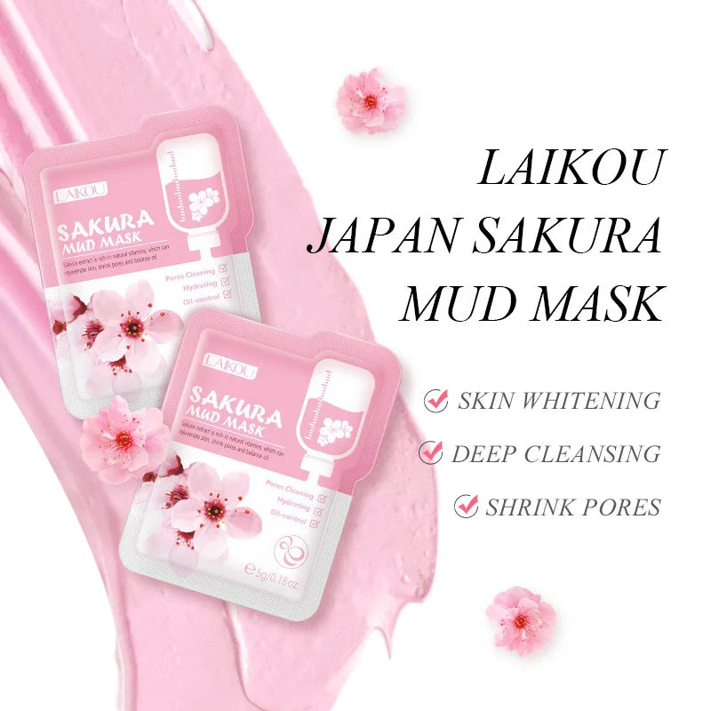 50pcs LAIKOU Sakura Mud Facial Masks – Moisturizing, Anti-Aging, Anti-Acne Deep Cleansing Skincare Face Mask