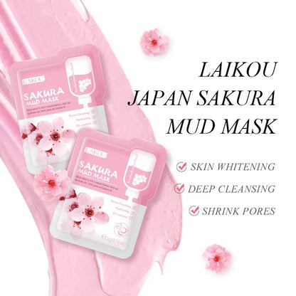 50pcs LAIKOU Sakura Mud Facial Masks – Moisturizing, Anti-Aging, Anti-Acne Deep Cleansing Skincare Face Mask