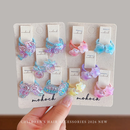 10PCS Ocean-Themed Baby Girl Hair Ties - High-Elasticity Korean-Style Star and Heart Hair Bands for Toddlers, Gentle Everyday Wear