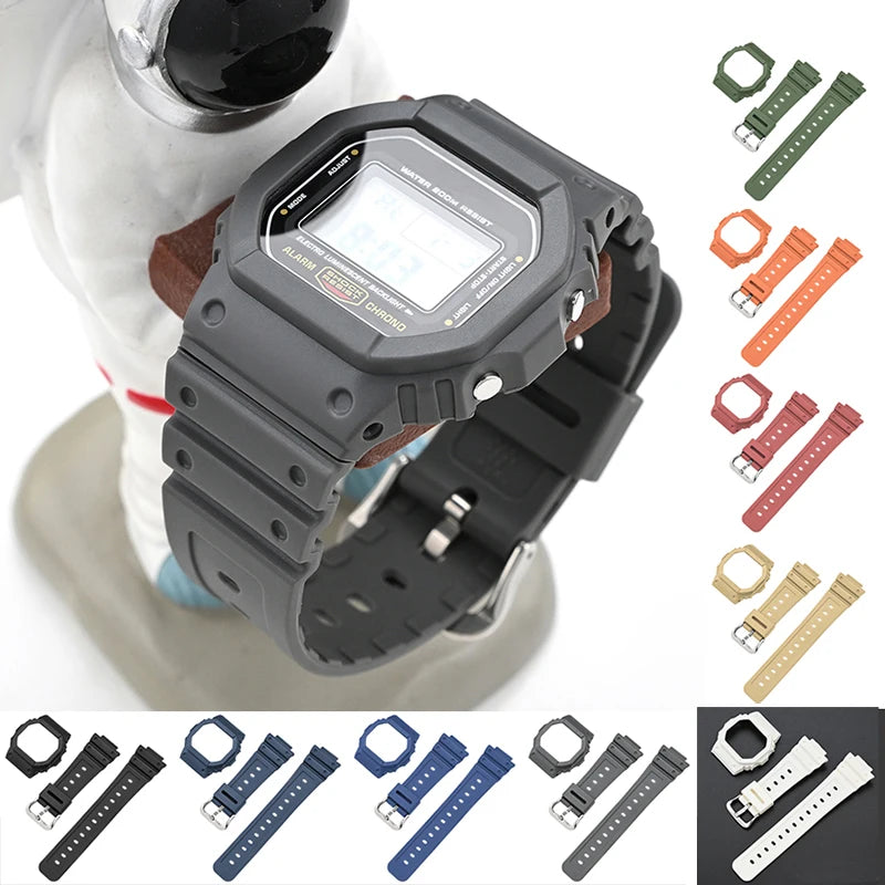 Resin Rubber Watch Case and Strap for Casio G-Shock - Protective Bezel Replacement Band for DW-5600, GW-M5610 and GW-B5600