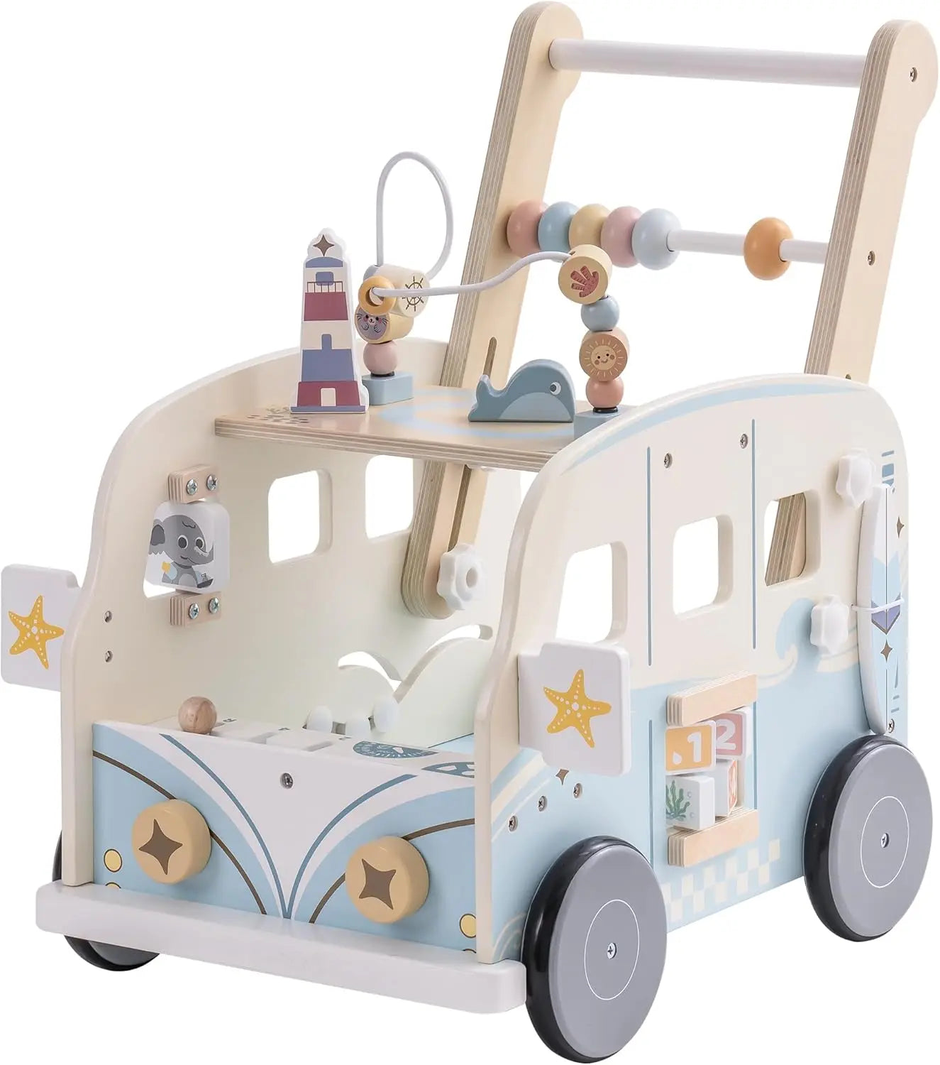 Robotime Robud Wooden Baby Walker – Multifunctional Push-Along Activity Walker with Wheels, Gift for Boys & Girls