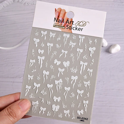 5D Pink & White Bowknot Nail Stickers – Self-Adhesive Kawaii Ribbon Nail Art Decals for DIY Manicure & Nail Decoration